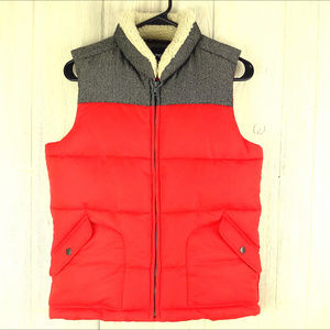 *GapKids Gray + Orange Puffer Vest w Sherpa Collar